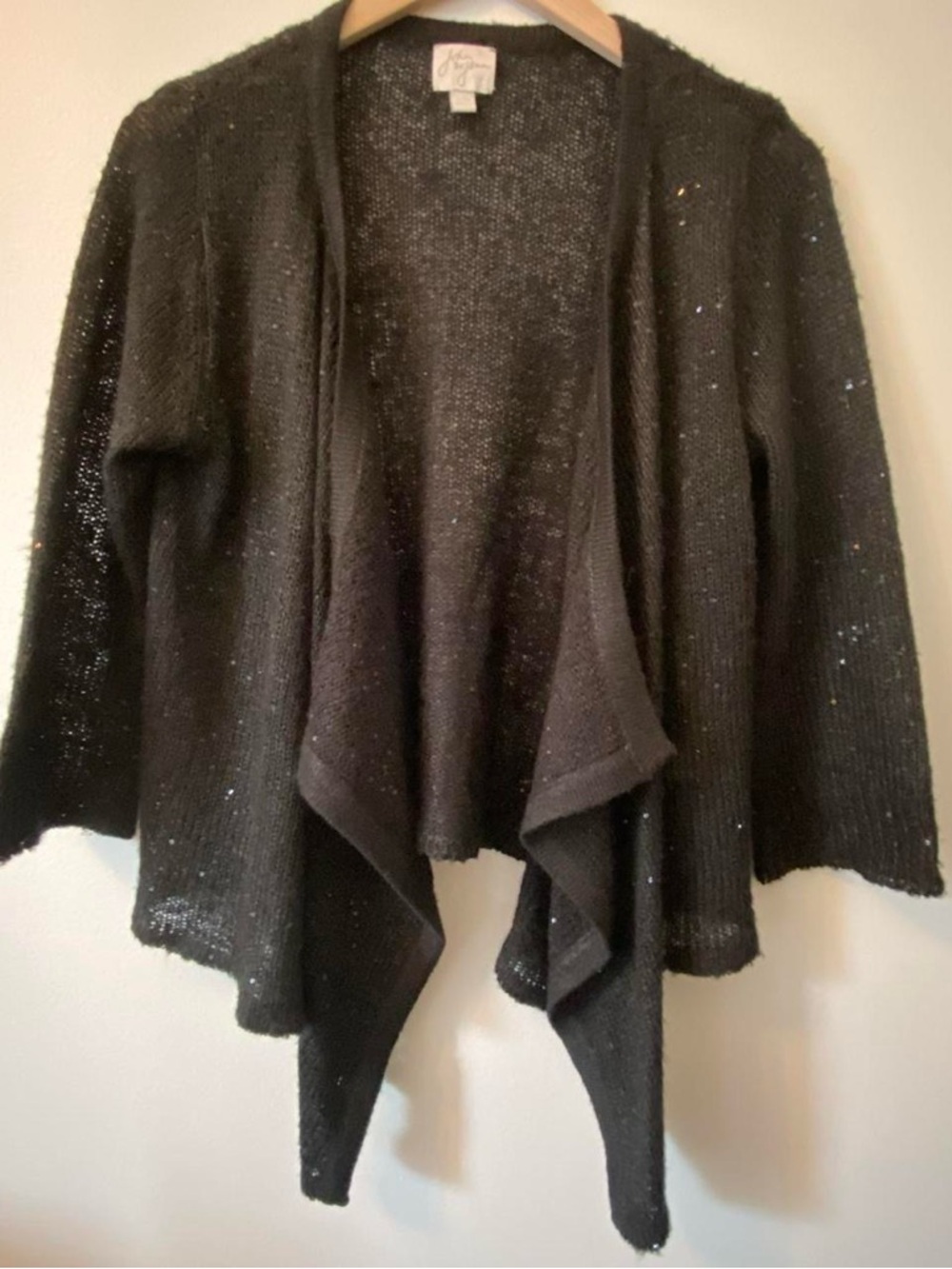 John + Jenn Black Sequined Open-Front Women's Cardigan